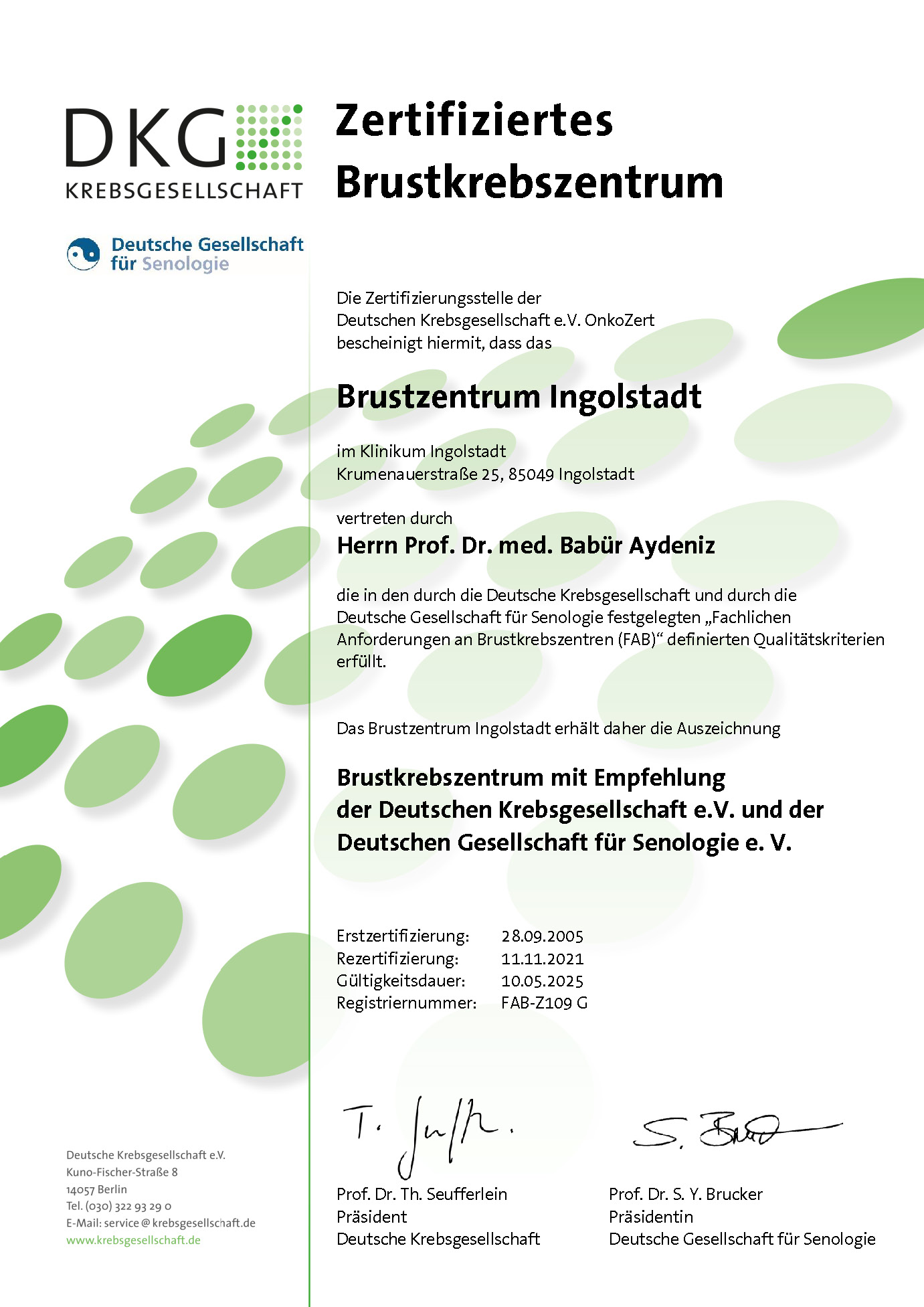 Unser BrustZentrum wurde in aufwändigen Verfahren von unabhängigen Zertifizierungsstellen (Deutsche Krebsgesellschaft/Deutsche Gesellschaft für Senologie > OnkoZert), zertifiziert und wird regelmäßig rezertifiziert. Alle fachlichen und medizinischen Abläufe sind von äußerst hoher Qualität.